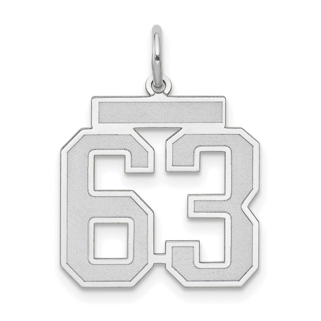 Medium Satin Number 63 Charm Pendant in Real 14k White Gold