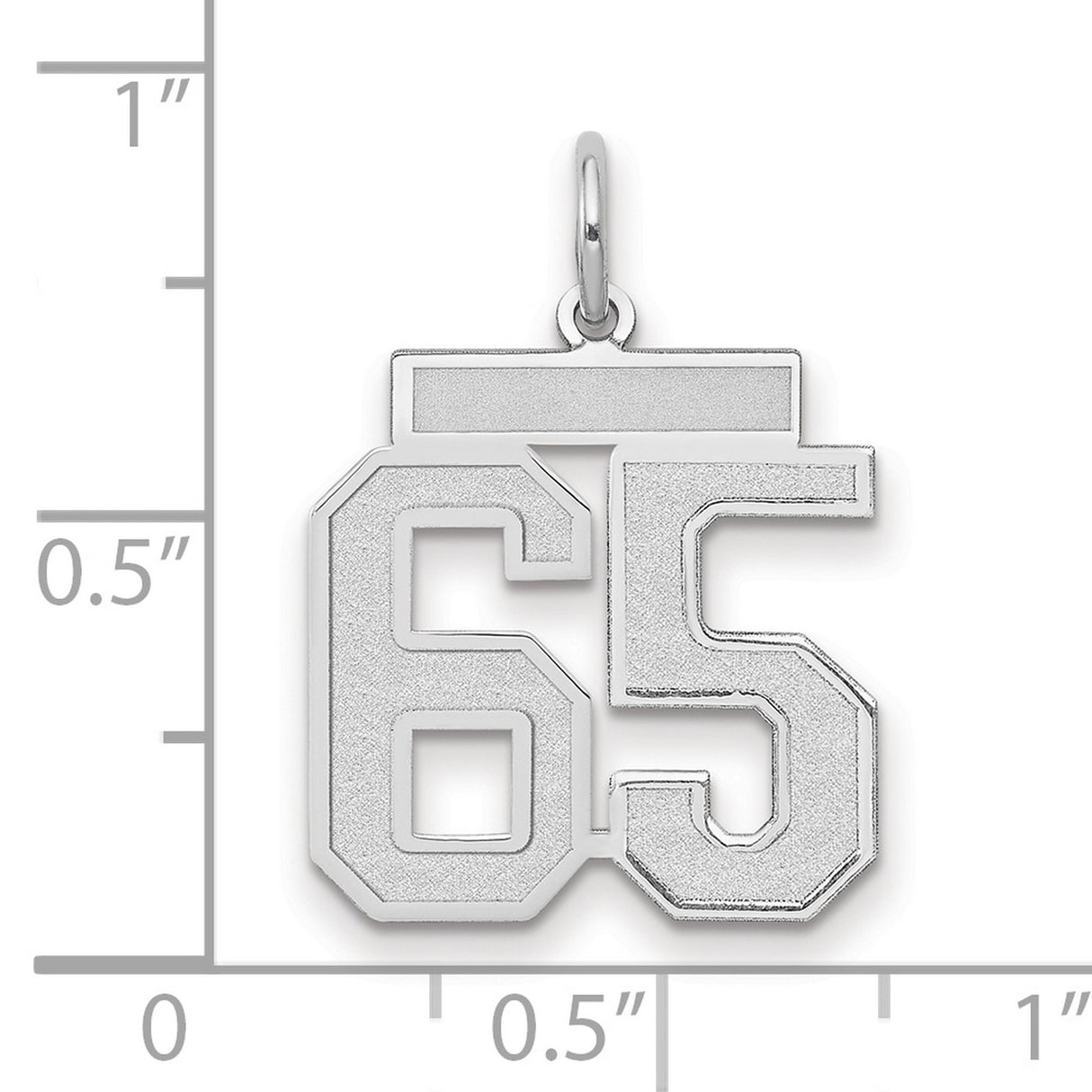 Medium Satin Number 65 Charm Pendant in Real 14k White Gold