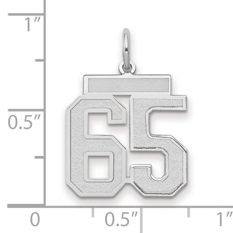 Medium Satin Number 65 Charm Pendant in Real 14k White Gold