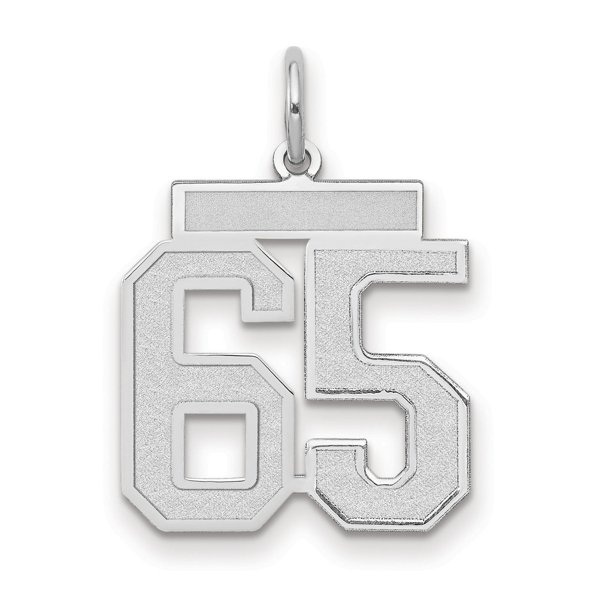 Medium Satin Number 65 Charm Pendant in Real 14k White Gold