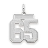 Medium Satin Number 65 Charm Pendant in Real 14k White Gold