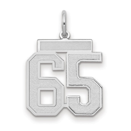Medium Satin Number 65 Charm Pendant in Real 14k White Gold
