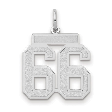Medium Satin Number 66 Charm Pendant in Real 14k White Gold