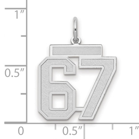 Medium Satin Number 67 Charm Pendant in Real 14k White Gold