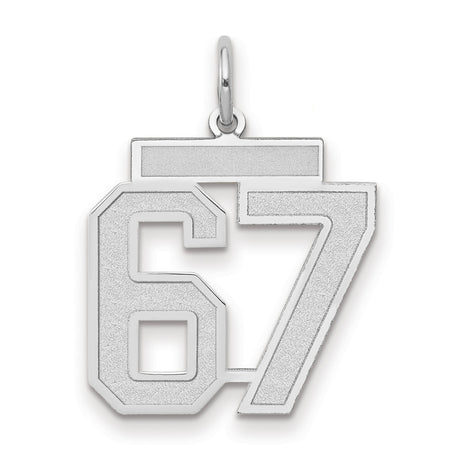 Medium Satin Number 67 Charm Pendant in Real 14k White Gold