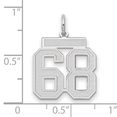 Medium Satin Number 68 Charm Pendant in Real 14k White Gold