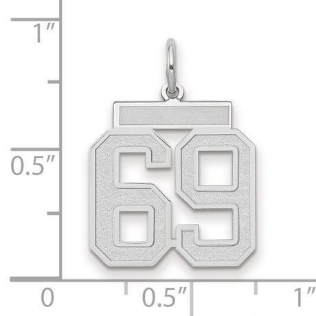 Medium Satin Number 69 Charm Pendant in Real 14k White Gold