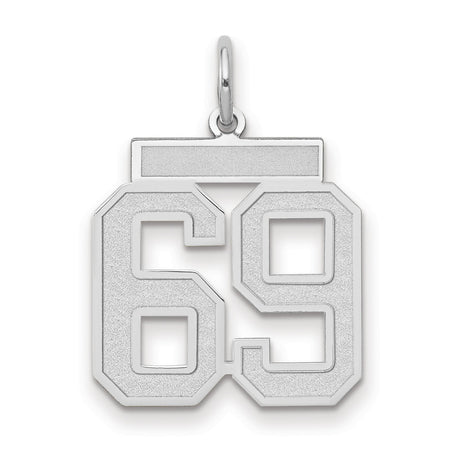 Medium Satin Number 69 Charm Pendant in Real 14k White Gold