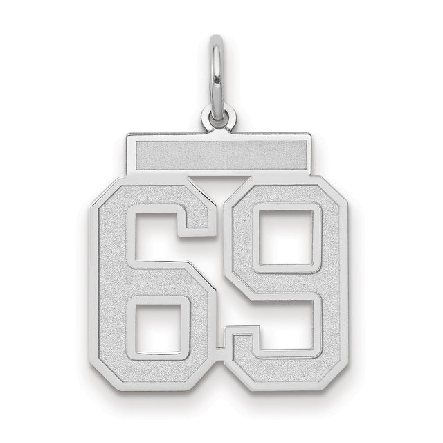 Medium Satin Number 69 Charm Pendant in Real 14k White Gold
