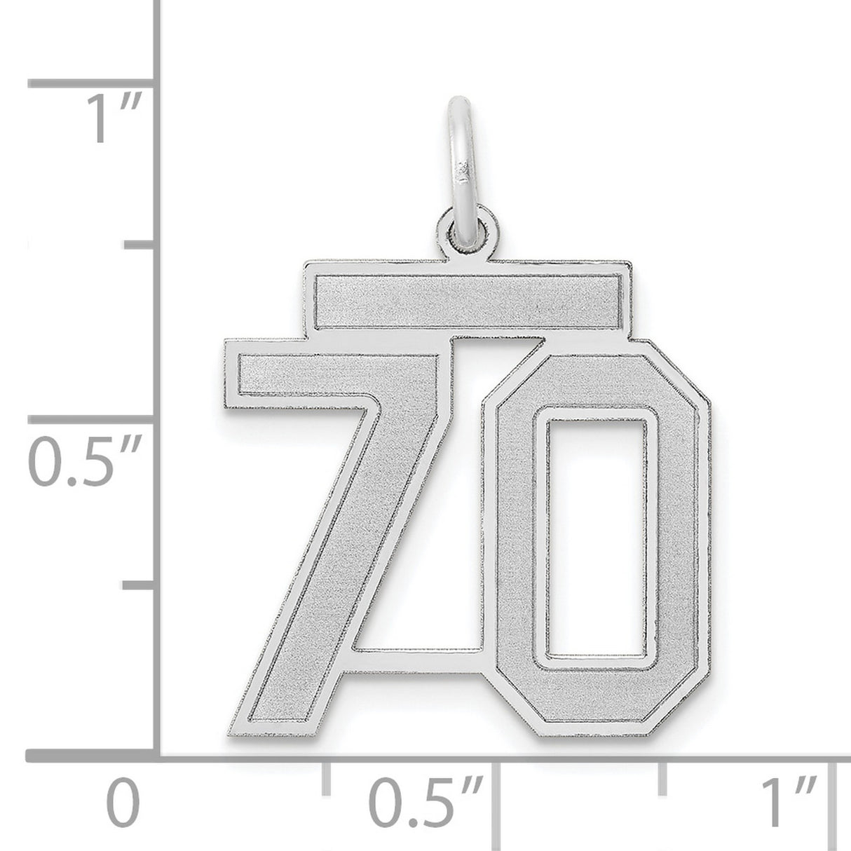 Medium Satin Number 70 Charm Pendant in Real 14k White Gold