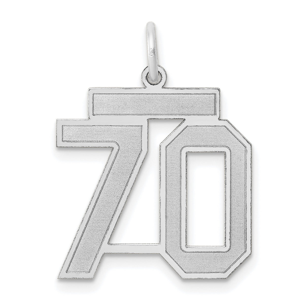 Medium Satin Number 70 Charm Pendant in Real 14k White Gold