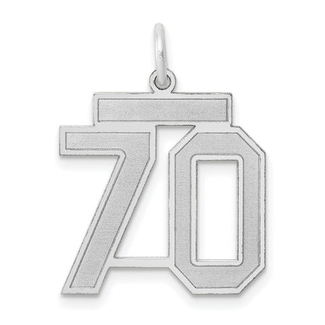 Medium Satin Number 70 Charm Pendant in Real 14k White Gold