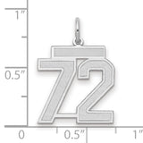 14k White Gold Number 72 Pendant, Matte and Polished Sports Charm for Men or Unisex Jewelry