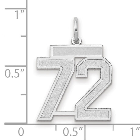 14k White Gold Number 72 Pendant, Matte and Polished Sports Charm for Men or Unisex Jewelry