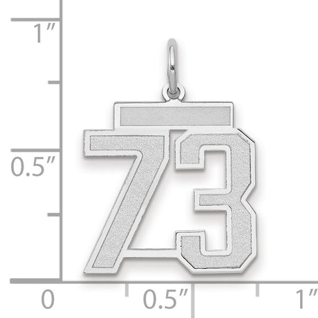 Medium Satin Number 73 Charm Pendant in Real 14k White Gold