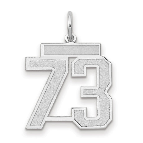 Medium Satin Number 73 Charm Pendant in Real 14k White Gold