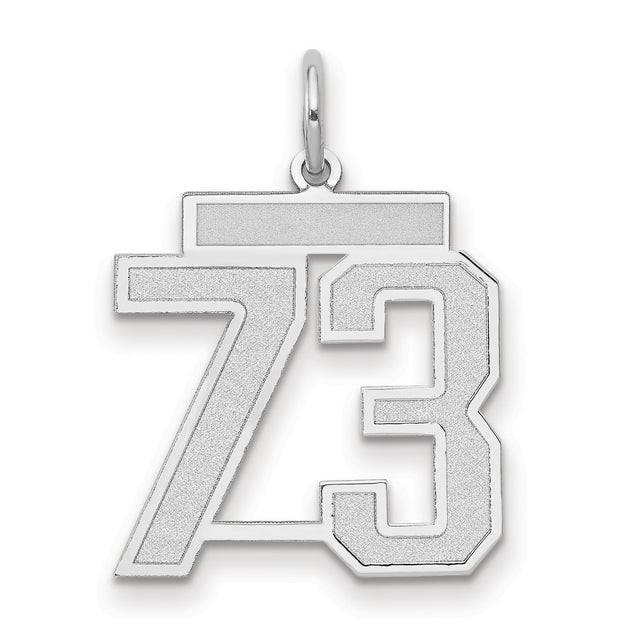 Medium Satin Number 73 Charm Pendant in Real 14k White Gold