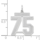 Medium Satin Number 75 Charm Pendant in Real 14k White Gold
