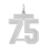 Medium Satin Number 75 Charm Pendant in Real 14k White Gold