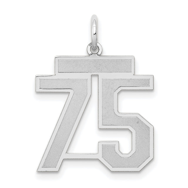 Medium Satin Number 75 Charm Pendant in Real 14k White Gold