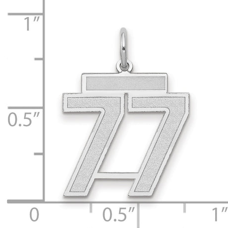 Medium Satin Number 77 Charm Pendant in Real 14k White Gold