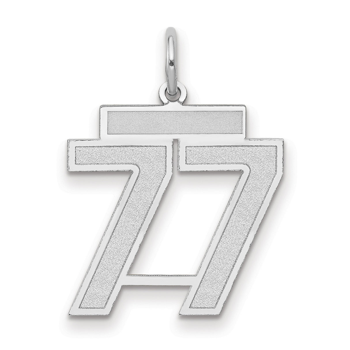 Medium Satin Number 77 Charm Pendant in Real 14k White Gold