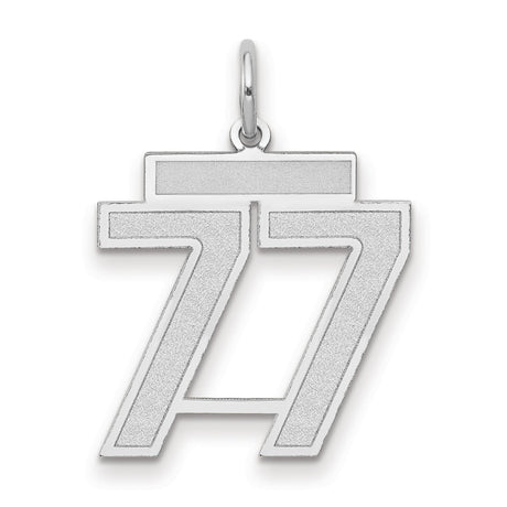 Medium Satin Number 77 Charm Pendant in Real 14k White Gold