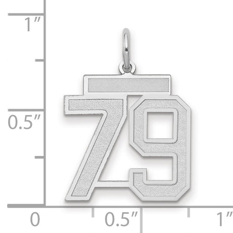 Medium Satin Number 79 Charm Pendant in Real 14k White Gold