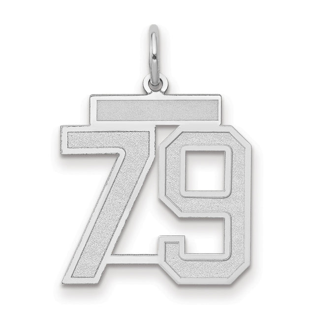 Medium Satin Number 79 Charm Pendant in Real 14k White Gold