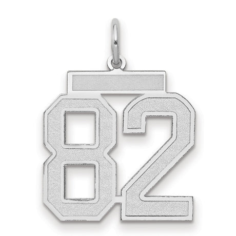 Medium Satin Number 82 Charm Pendant in Real 14k White Gold