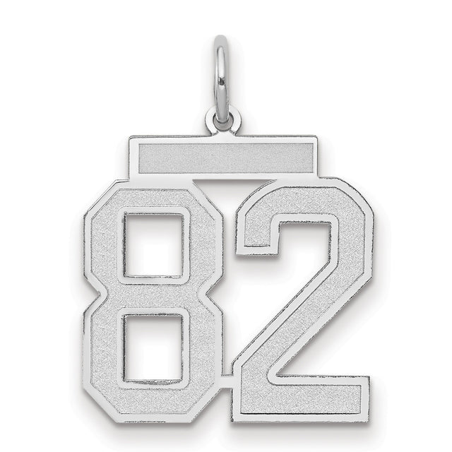 Medium Satin Number 82 Charm Pendant in Real 14k White Gold