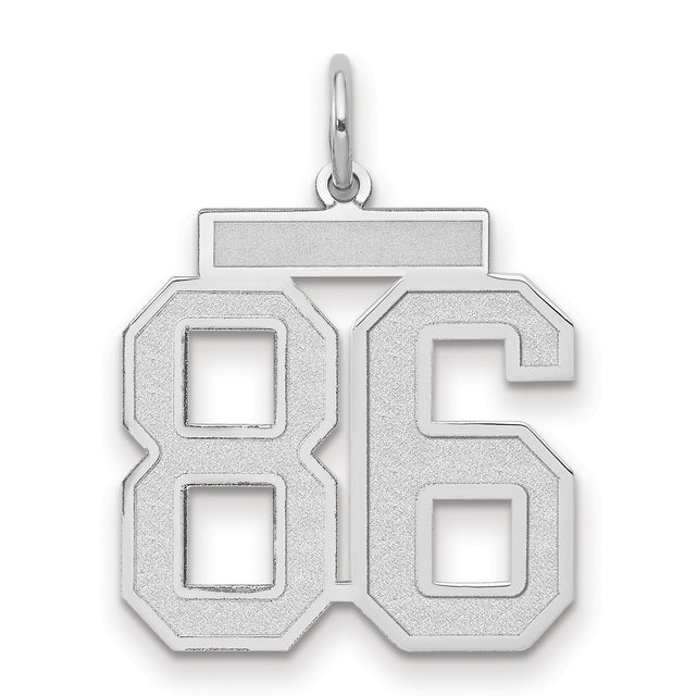 Medium Satin Number 86 Charm Pendant in Real 14k White Gold