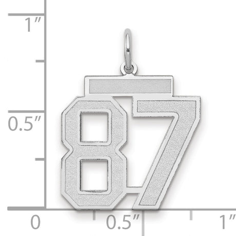 Medium Satin Number 87 Charm Pendant in Real 14k White Gold