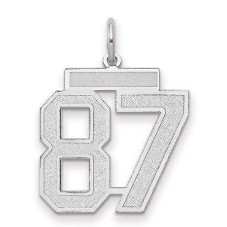 Medium Satin Number 87 Charm Pendant in Real 14k White Gold