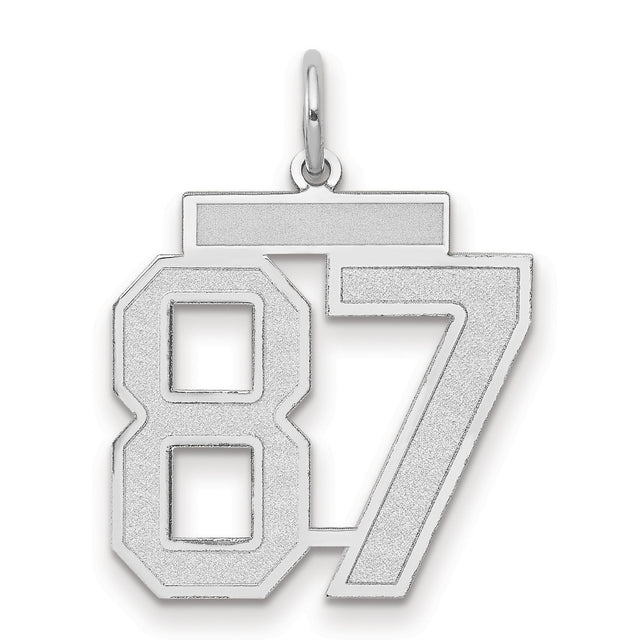 Medium Satin Number 87 Charm Pendant in Real 14k White Gold