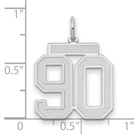 Medium Satin Number 90 Charm Pendant in Real 14k White Gold