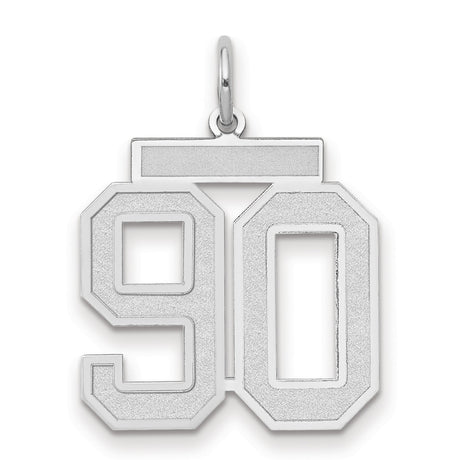 Medium Satin Number 90 Charm Pendant in Real 14k White Gold