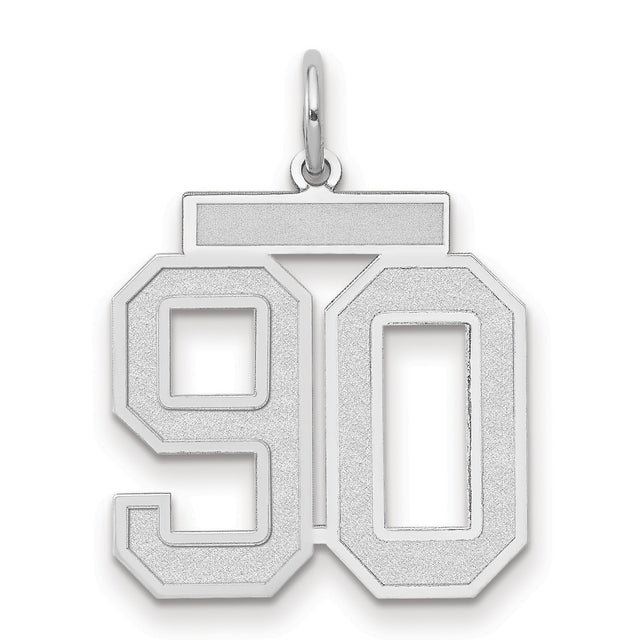 Medium Satin Number 90 Charm Pendant in Real 14k White Gold