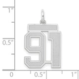 Medium Satin Number 91 Charm Pendant in Real 14k White Gold