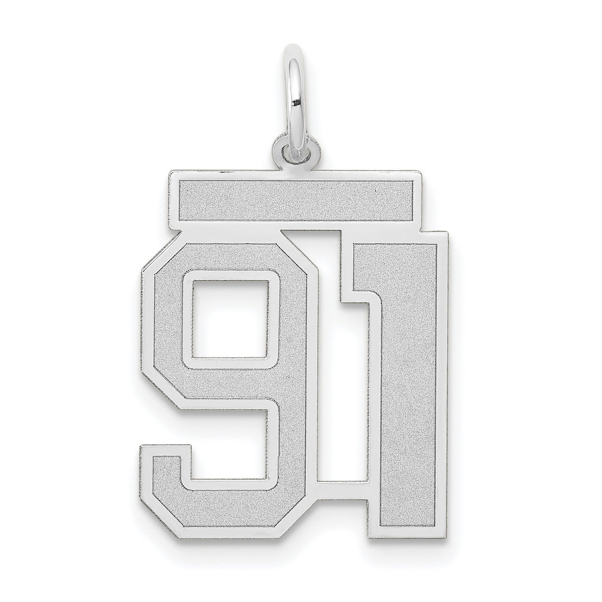Medium Satin Number 91 Charm Pendant in Real 14k White Gold
