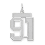 Medium Satin Number 91 Charm Pendant in Real 14k White Gold