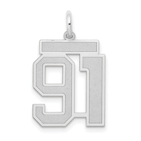 Medium Satin Number 91 Charm Pendant in Real 14k White Gold