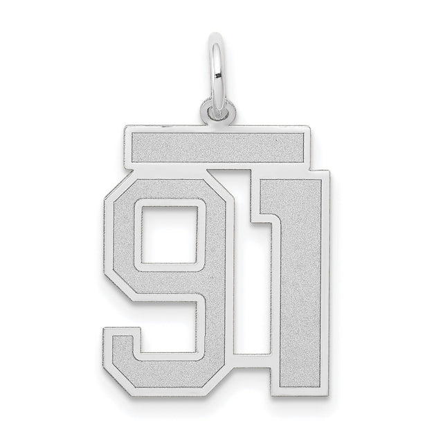 Medium Satin Number 91 Charm Pendant in Real 14k White Gold