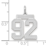Medium Satin Number 92 Charm Pendant in Real 14k White Gold