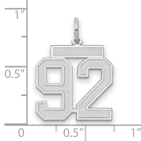 Medium Satin Number 92 Charm Pendant in Real 14k White Gold
