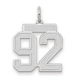 Medium Satin Number 92 Charm Pendant in Real 14k White Gold