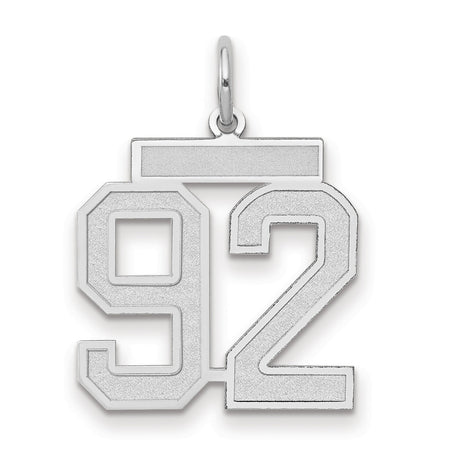 Medium Satin Number 92 Charm Pendant in Real 14k White Gold
