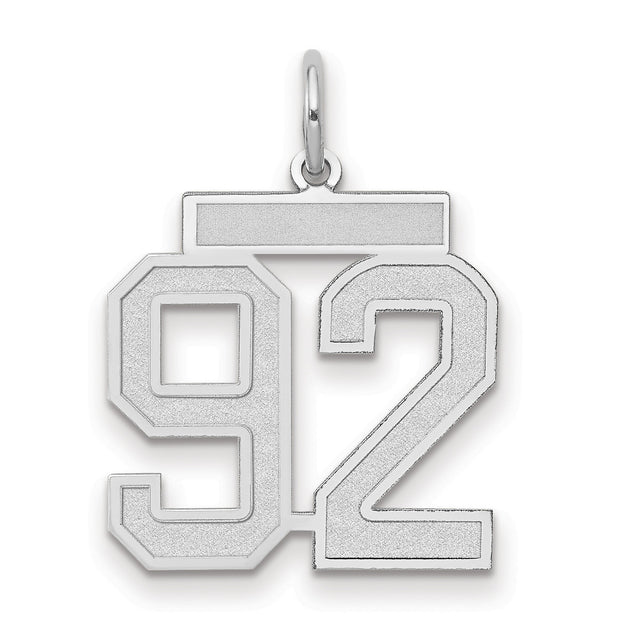 Medium Satin Number 92 Charm Pendant in Real 14k White Gold
