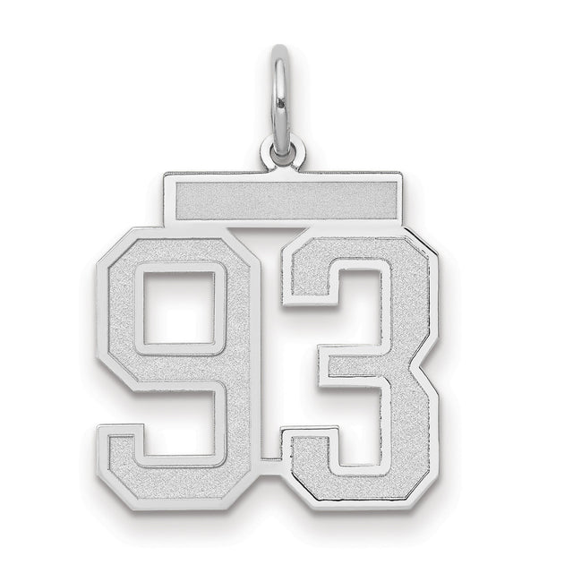 Medium Satin Number 93 Charm Pendant in Real 14k White Gold