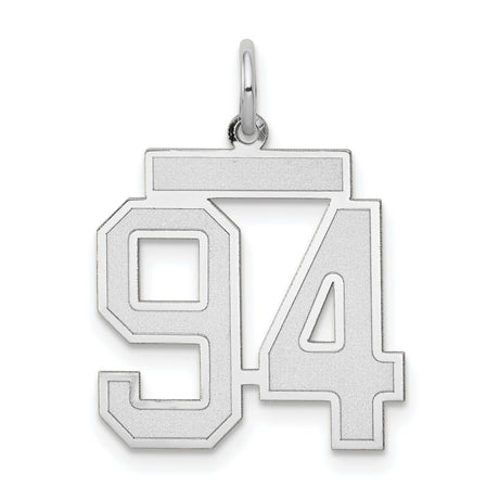 Medium Satin Number 94 Charm Pendant in Real 14k White Gold